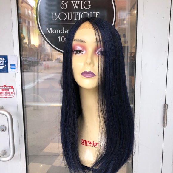 Blue Black lacefront wig swisslace silky straight - Picture 4 of 8